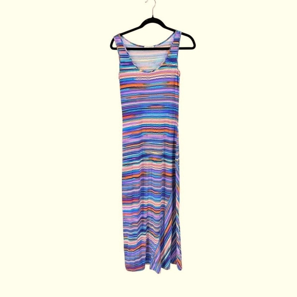 Calvin Klein Multi Color Zigzag Chevron Sleeveless Maxi Dress 90s y2k Festival